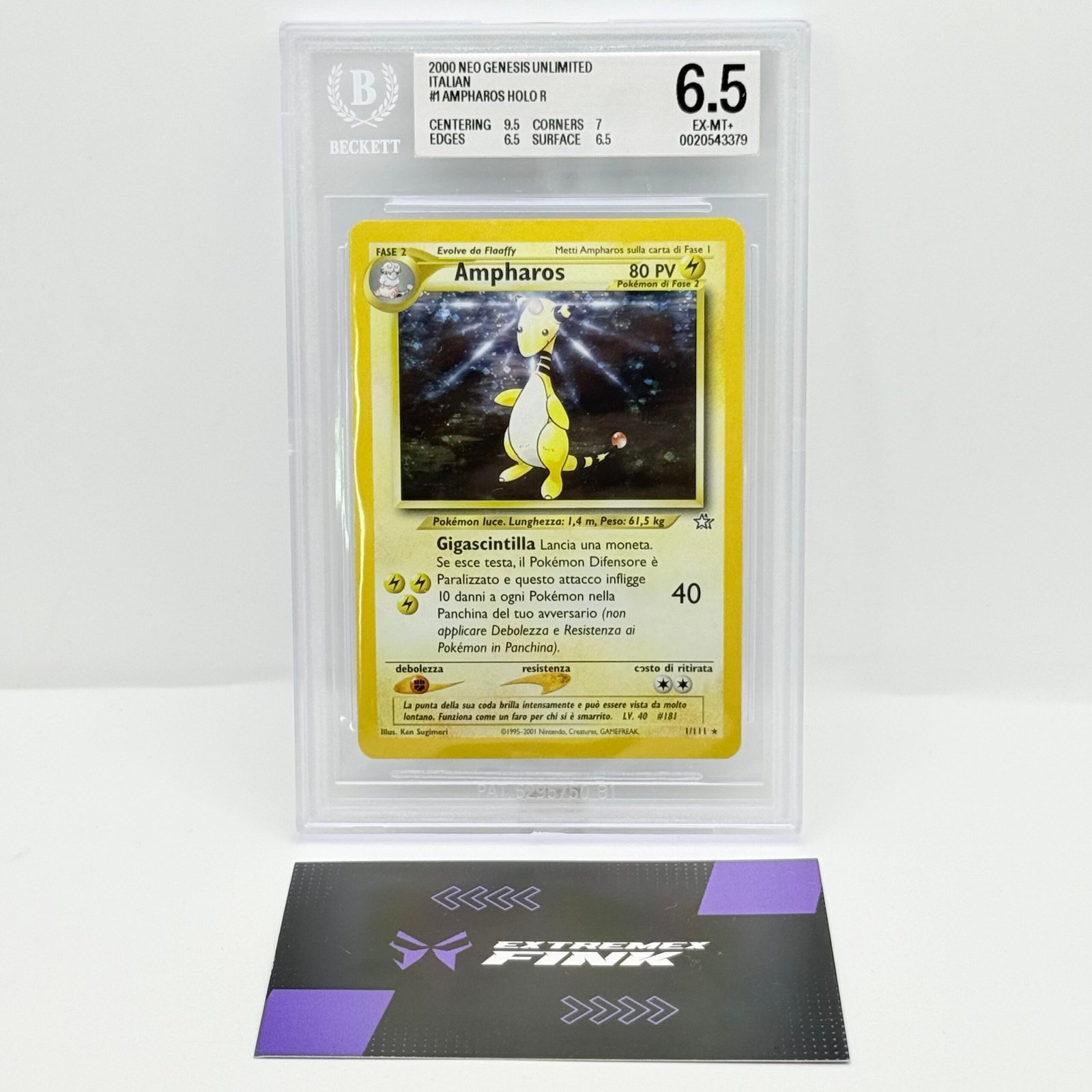 CARTA POKÉMON AMPHAROS HOLO 1/111 - NEO GENESIS - ITA - BECKETT / BGS 6,5