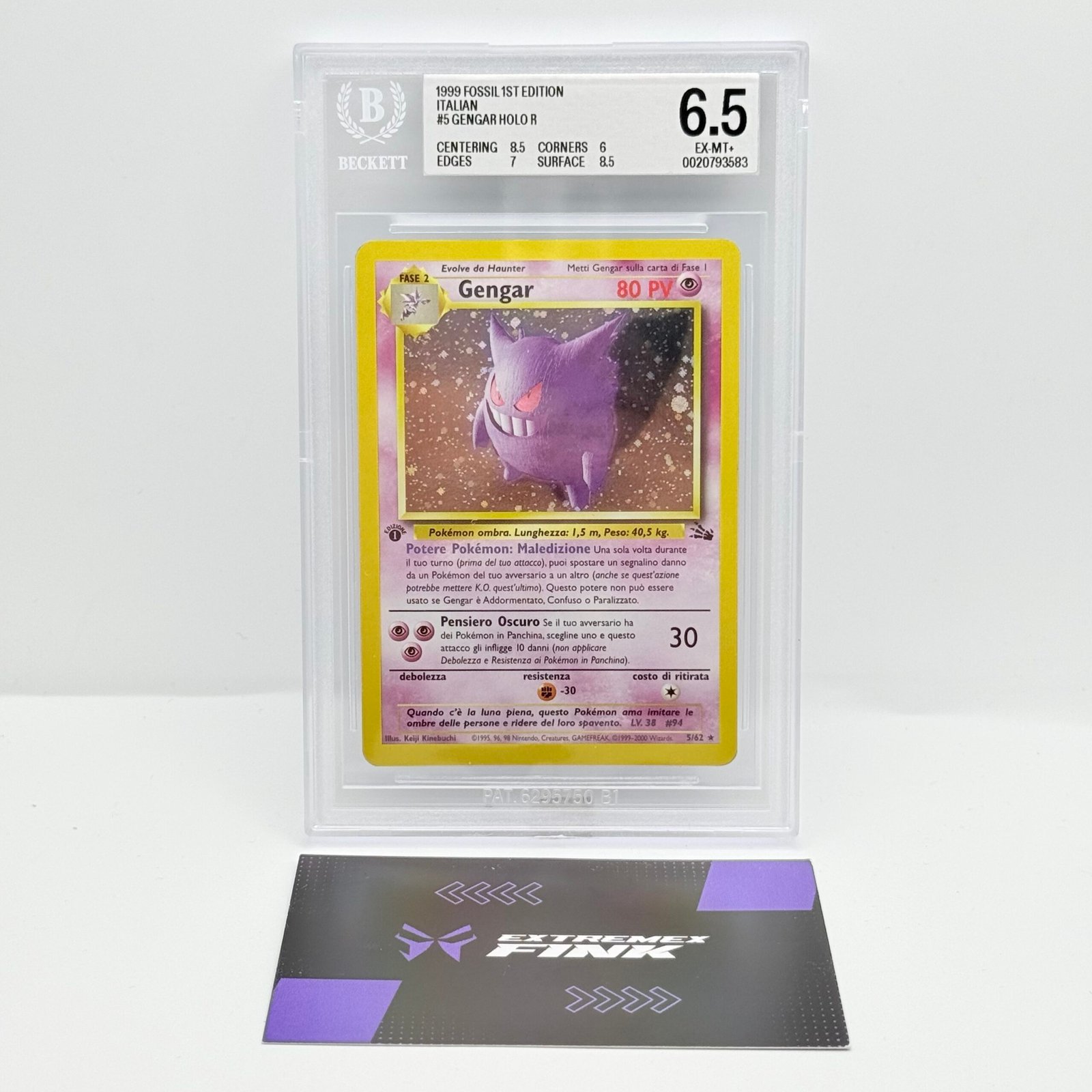 CARTA POKEMON GENGAR HOLO 5/62 - 1 EDIZIONE - ITA - SET FOSSIL 1999 - BGS 6,5